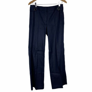 J. Crew Favorite Fit Woven Pants Size 4 Navy Blue Wide Leg Career Pants Trousers